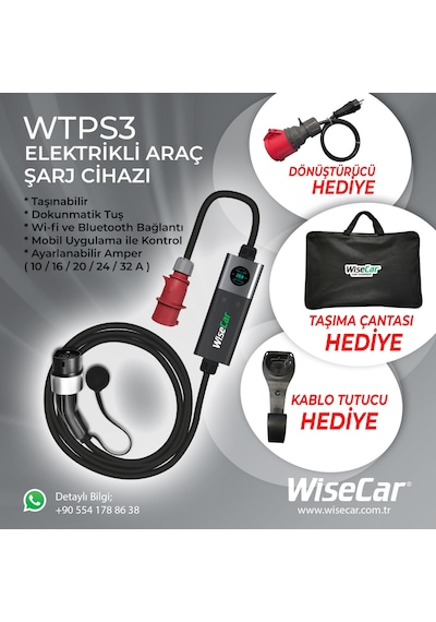 Wisecar Wtps3 22 Kw Taşınabilir Elektrikli Araç Şarj Cihazı Mobil