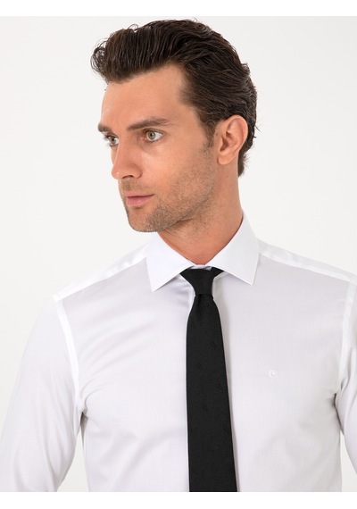 Cacharel Beyaz Slim Fit Pamuklu Yarım İtalyan Yaka Basic Gömlek