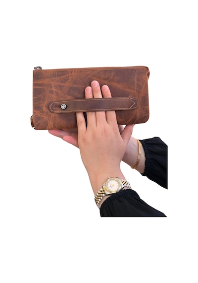 Mft Leather Hakiki Deri Unisex El Çantası Viento 2225 Crazy Taba