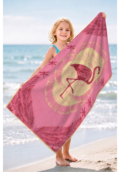 Flamingo Temalı Tropikal Plaj Havlusu - Pembe Marine Egzotik Havuz Deniz Banyo Sahil Örtüsü Eski Porselen