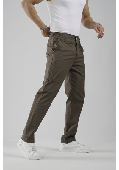 King-Brich Beli Lastikli Regular Kalıp Chino Likralı Erkek Pantolon Haki