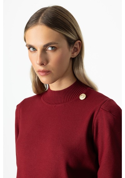 On Minimalist Uzun Kol Yüksek Yaka Kadın Kazak - Crop Kesim Bordo