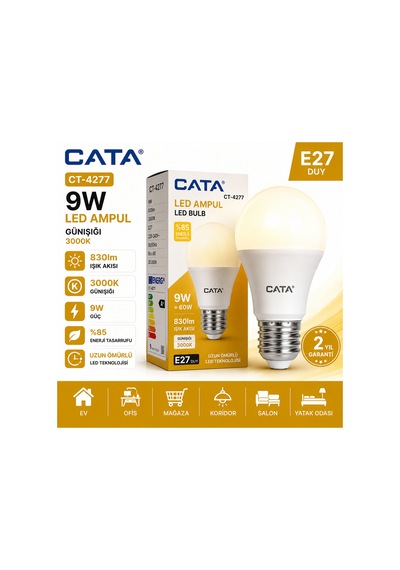 Ct-4277 9w Led Ampul E27 Günışığı 3000k 830lm Tekli