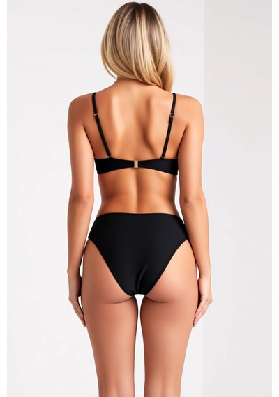 Benerly Kadın Bikini Takımı Askılı Straplez Kesim Kaplı Üst Normal Bel Sl Siyah