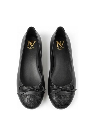 Ne&ve Shoes Siyah Deri Yılan Baski Garnili Biye Detaylı Kadın Babet