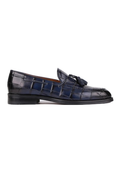 Shoetyle - Lacivert Croco Deri Püsküllü Erkek Klasik Ayakkabı 250-7951-839-lacivert