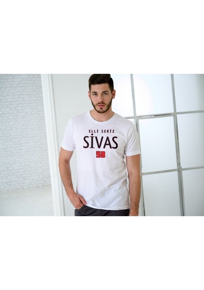 Alpşan Ticaret 58 Sivas Temalı Yiğido Baskılı T-shirt Beyaz