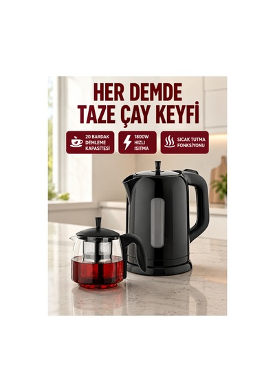 Astraltech Çaycı Cam Demlikli 1800w Güçlü Ve Sıcak Tutmalı Elektrikli Çay Makinesi