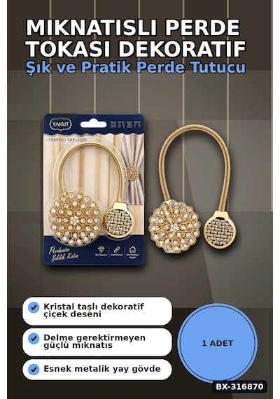 Mıknatıslı Perde Tokası Dekoratif Fon Perde Tutucu Toplama Aksesuarı 1 Adet Bx-316870 Çok Renkli
