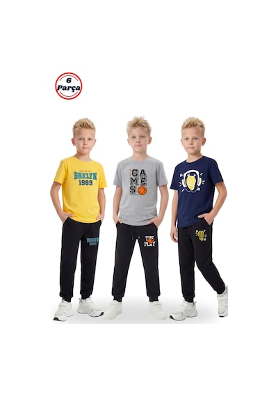 Panios Kids 3'lü Yuvarlak Yaka Baskı Detaylı Erkek Detaylı 6 Parça Erkek Çocuk Alt Üst Takım Sarı - Lacivert Panios Kids 3'lü Yuvarlak Yaka Baskı Detaylı Erkek Detaylı 6 Parça Erkek Çocuk Alt Üst Takım Sarı - Lacivert