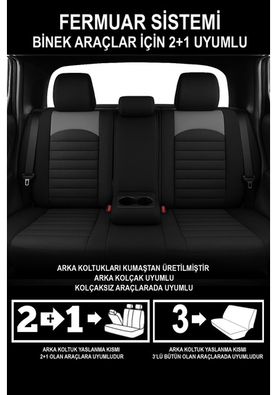 Thor Tay Tüyü Üniversal Oto Koltuk Kılıfı - 5 Koltuk Tam Set Füme