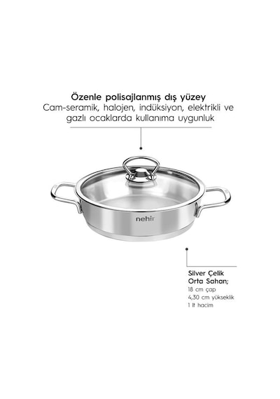 Nehir Silver 4 Parça Paslanmaz Çelik Sahan Seti 18-20 Cm Gri
