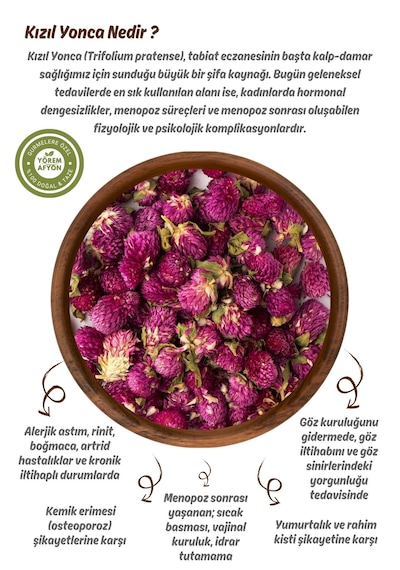 Yörem Afyon Meşhur Giresun Yayla Mahsulü Tomurcuk Kızıl Yonca Kurusu, Çayır Üçgülü Trifolium Pratense 40gr.