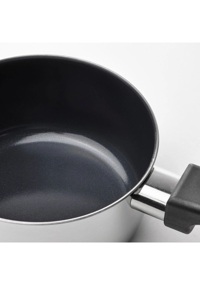 Ikea Mıddagsmat Kapaklı Tencere 1 L 15 Cm Krom - Siyah - Koyu Gri 2 Parça Gri - Siyah