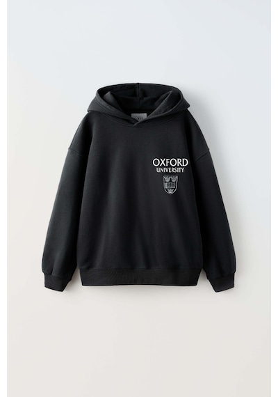 Erkek Çocuk Oxford Modelli Kol Manşetli Pamuk Kapşonlu Sweat Siyah