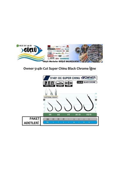 Owner 51481 Cut Super Chinu Black Chrome İğne No:3/0 - Standart