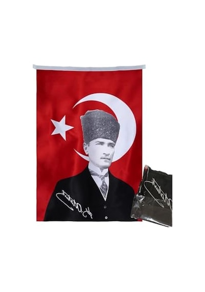 Atatürk Posterli Türk Bayrağı - 70 X 100 Cm Saten Kumaş 1000 x 1500 CM