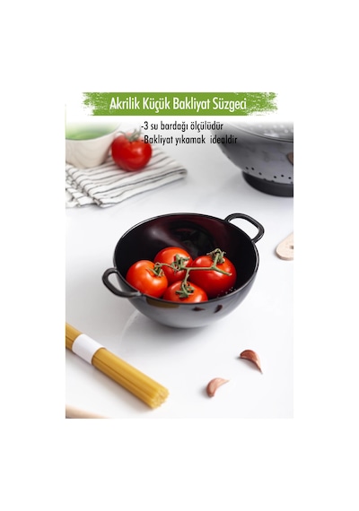 Akrilik Siyah Mini Pirinç Süzgeçi & Bakliyat Süzgeçi 3 Su Bardağı Ölçülü Çok Renkli