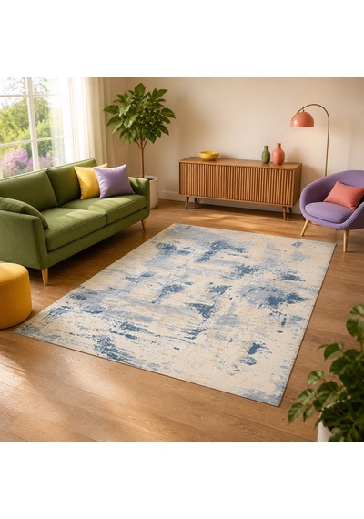 Kartela Halı Nivo Halı Kaymaz Taban Makinede Yıkanabilir Halı Mavi - 60 X 90 Cm