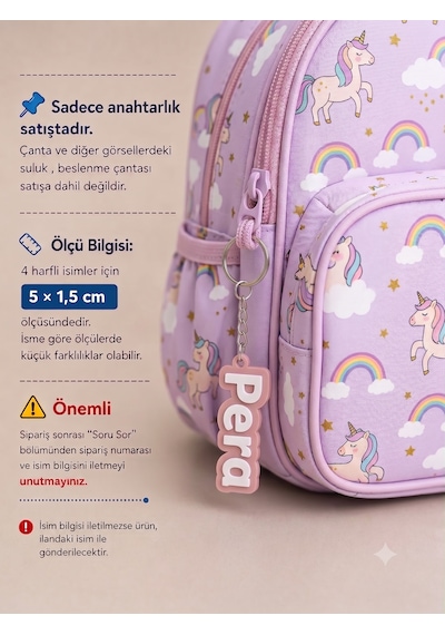 Kişiye Özel İsimli Okul Çantası Anahtarlığı 3d Baskı Açık Pembe