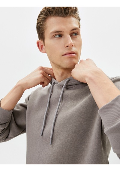Koton Basic Kapşonlu Sweatshirt Uzun Kollu Ribanalı Gri 4sam70001mk Gri