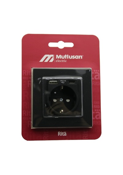 Mutlusan Rita-2220 629 0284 Siyah Usb + Type-c Topraklı Priz Çerçeveli- 8'li Paket