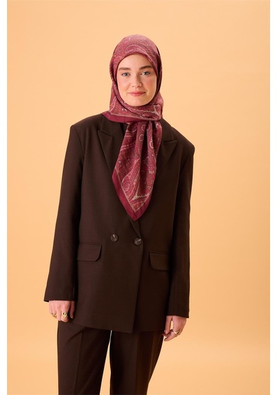 Silk Home Viskon Karışımlı Velora Eşarp Mürdüm-vizon Yeşil Gümüş Pembe Desenli Tok Duruşlu 90x90 Çok Renkli