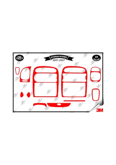 Hyundaı Starex 2001-2007 Torpido Konsol Trim Göğüs Maun Kaplama Set 11 Parça Kırmızı
