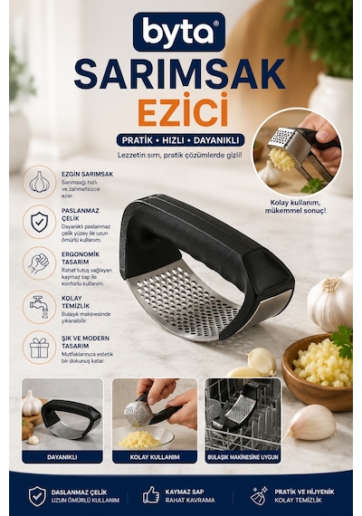 Paslanmaz Çelik Sarımsak Ezici Ergonomik El Tipi Sarımsak Presi, Kolay Temizlenebilir Diğer