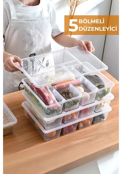 5 Bölmeli Buzdolabı Düzenleyici, Difriz Organizeri, Derin Dondurucu Düzenleyici Renkli
