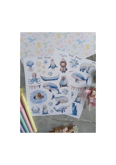 Eskimo Temalı Sticker Seti 40 Adet 2 Sayfa 13x17 cm