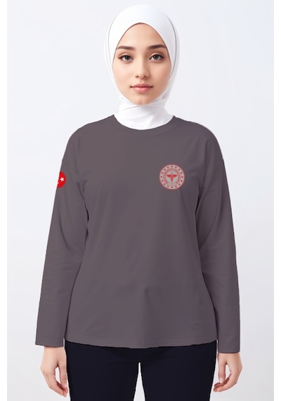 Gri 112 Acil Sağlık Bisiklet Yaka Uzun Kollu Tişört Unisex