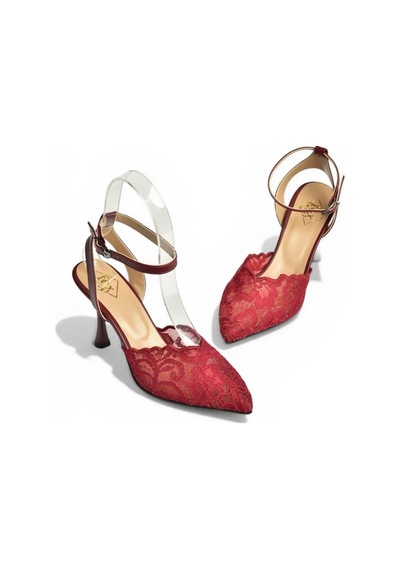 Fox Shoes Y752044206 Bordo Dantelli İnce Topuklu Kadın Ayakkabı