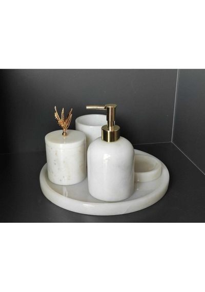 Beyaz Mermer 5'li Banyo Seti Gold Zeytin Dalı Aksesuarlı Beyaz