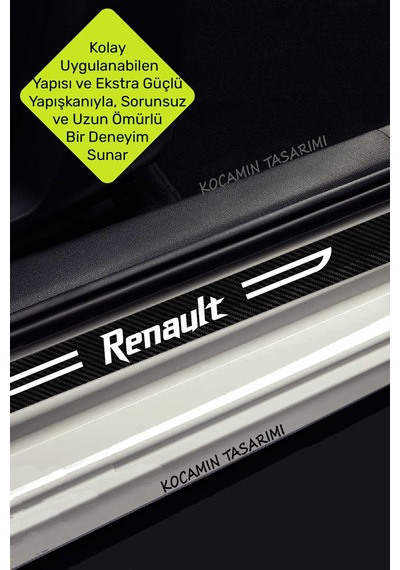 Renault Tasarımlı Siyah Karbon Kapı Koruma Yazılı Dekoratif Kapı Eşiği Beyaz Tasarımlı Yazılı 4 Parça Renault Tasarımlı Özel 4 Adet