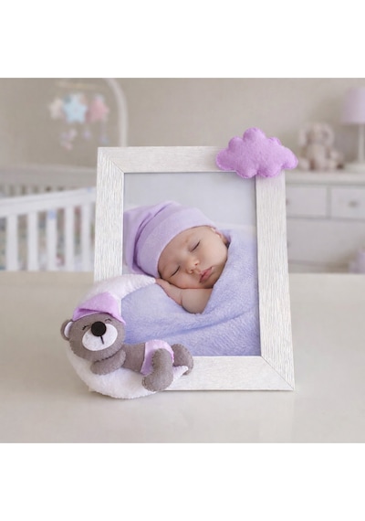 Ayıcık Figürlü Bebek Odası Fotoğraf Çerçevesi El Yapımı Dekoratif Mor