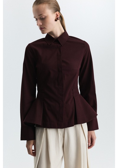 Antioch Peplum Poplin Gömlek Bordo