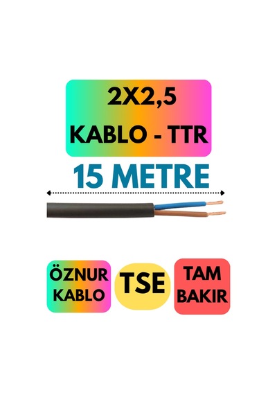 Öznur 2x2,5 Ttr Kablo Siyah Metre Seçenekli - 15 Metre