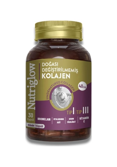 Nutriglow Doğası Değiştirilmemiş Kolajen Tip I - Iıı Bromelain, Hyaluronik Asit İçeren 30 Kapsül