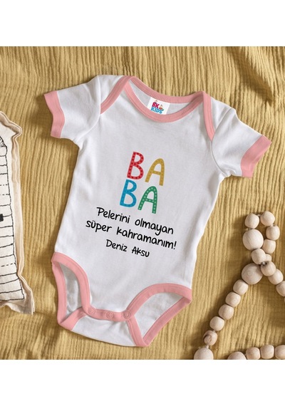Bk Gift Bk Kids Kişiye Özel Pembe Bebek Body Zıbın - Model 73 6 - 9 Ay
