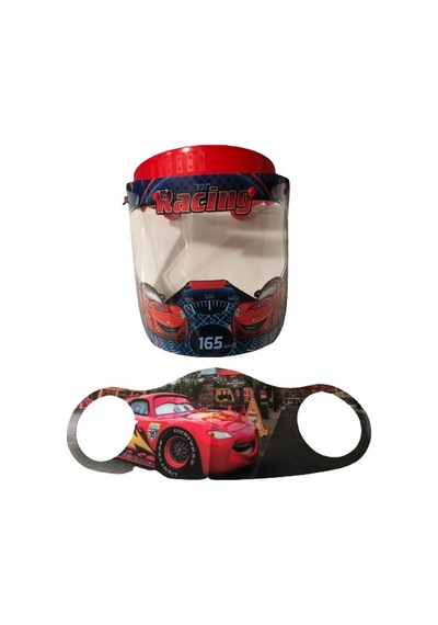 Gürbey Racing Baskılı Çocuk Siperlik + Araba Desenli Çocuk Maske