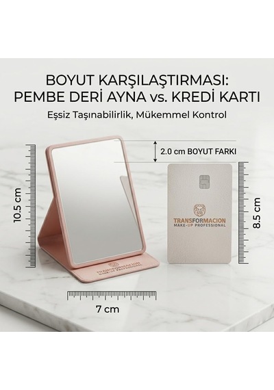 Katlanabilir Stantlı Makyaj Aynası / Pembe Deri Çanta Boyu Mini Ayna 723190 Genel