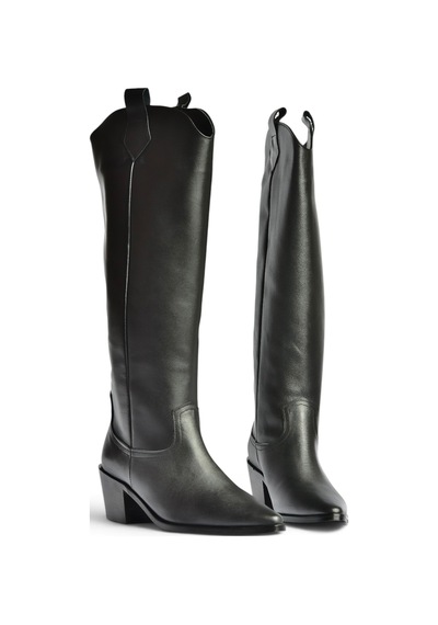 Fox Shoes Z654182303 Siyah Hakiki Deri Kalın Topuklu Kovboy Model Kadın Çizme