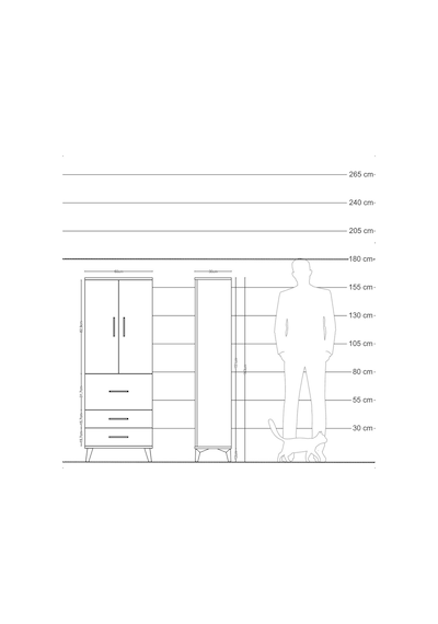 Arges Dolap 3 Raflı 3 Çekmeceli 2 Kapaklı 60x30x163 Çam-antrasit Çam