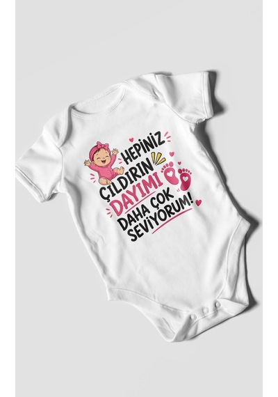Morivokids Dayıya Özel Kısa Kollu Bebek Body %100 Pamuk Zbn193-kk Beyaz