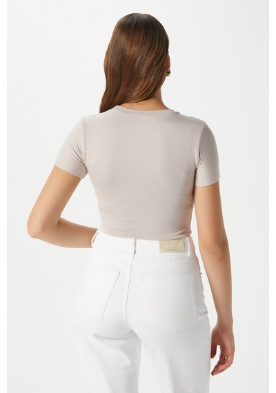 Ritnice Kadın Deal Lux Touch Yumuşak Doku Crop Bej Bluz