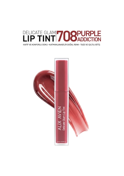 Kalıcı & Suya Dayanıklı Dudak Parlatıcı Tint - Delicate Glam Lip Tint 708 Purple Addiction Pembe