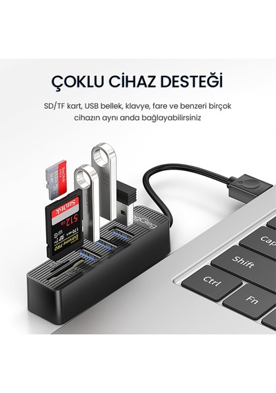 Tr Usb 2.0 Sd - Microsd Kart Okuyucu Ve 3 Port Usb Çoklayıcı Hub