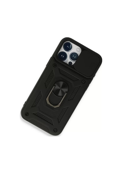 Newface Apple Apple iPhone Uyumlu  15 Pro Kılıf Pars Lens Yüzüklü Silikon - Siyah