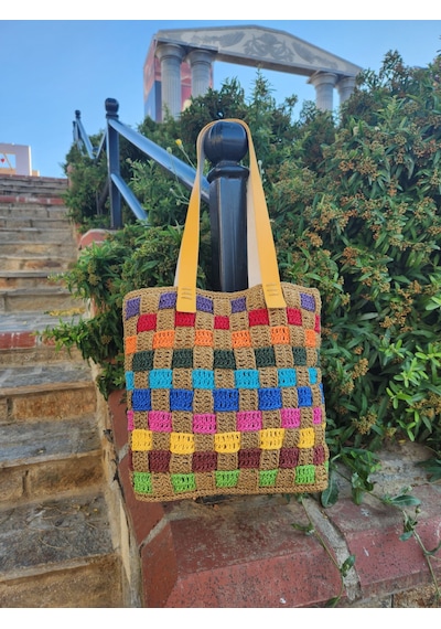Fikriharika Design El Yapımı Renkli Kağıt İp Sepet Örgü Omuz Çantası Deri Tabanlı, Astarlı Ve Cepli Bohem Tasarım Çok Renkli Fikriharika Design El Yapımı Renkli Kağıt İp Sepet Örgü Omuz Çantası Deri Tabanlı, Astarlı Ve Cepli Bohem Tasarım Çok Renkli